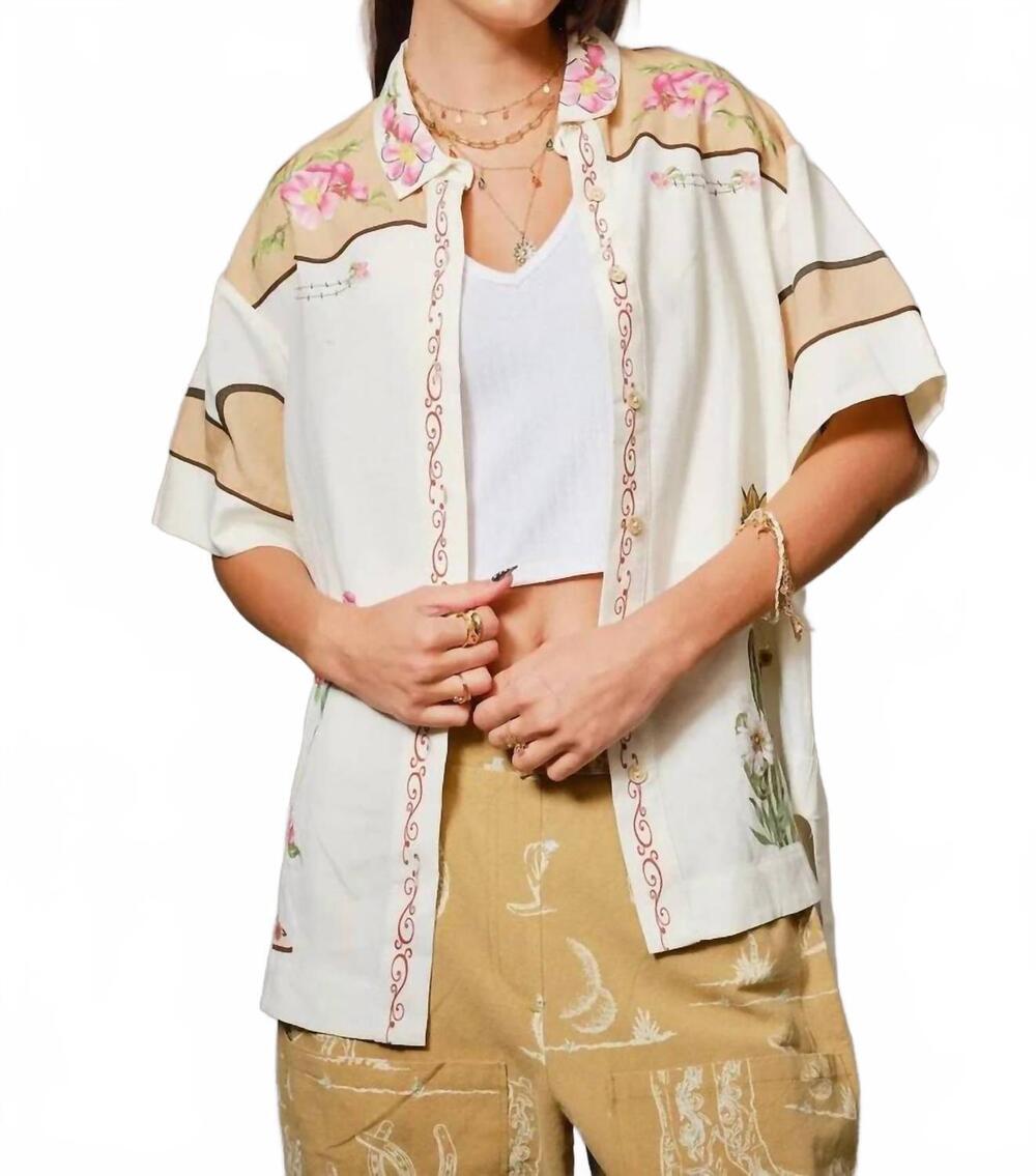 NEW BLUE B embroidered floral blouse in taupe